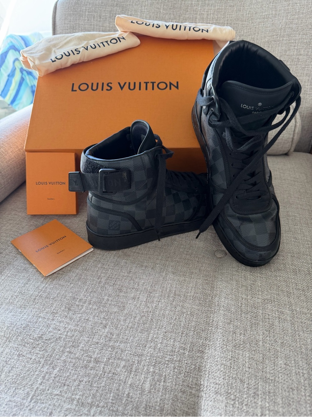Louis Vuitton Men's Black Damier Graphite High-Top Sneakers